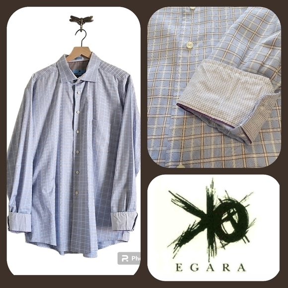 🔵 2 for $40 🔵  EGARA BUTTON DOWN FLIP CUFF PLAID SHIRT - Picture 1 of 10